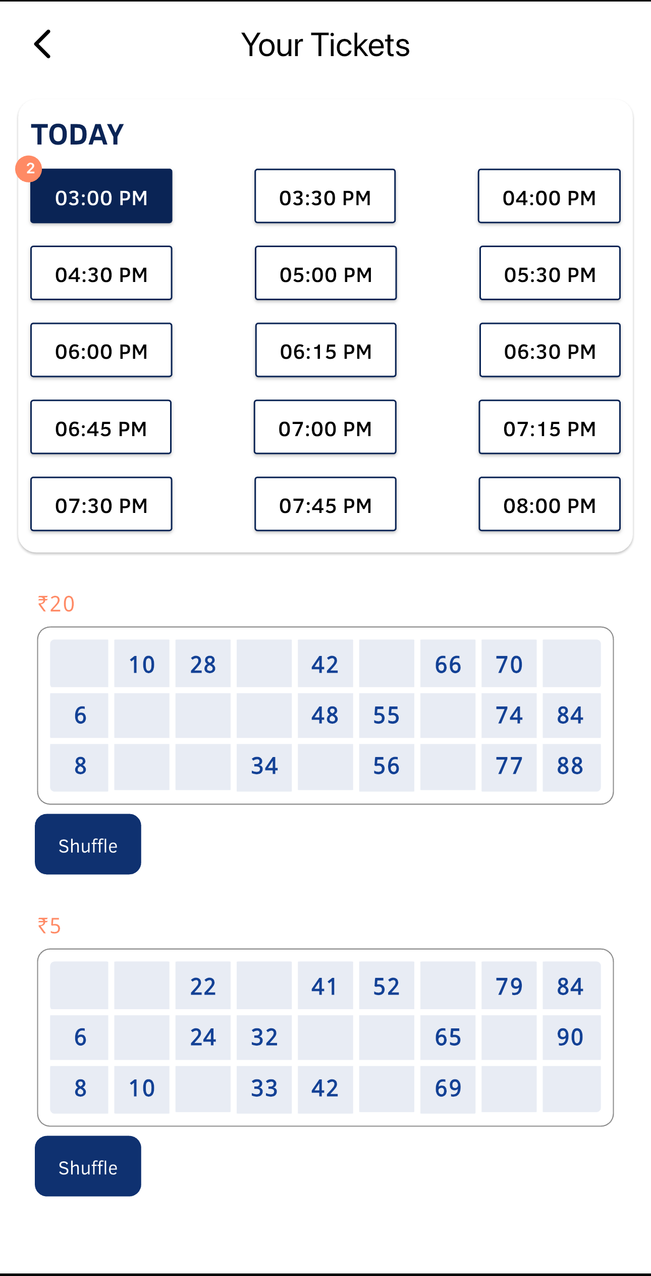 App Screenshot of Purchased Tickets page